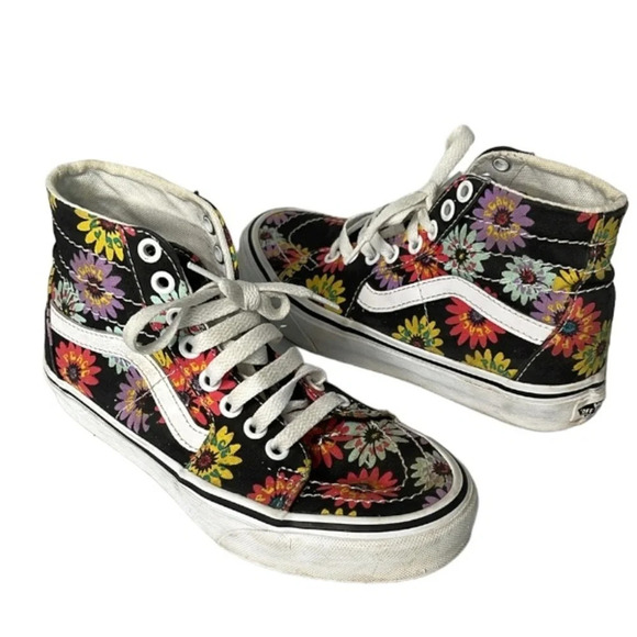 VANS Unisex SK8 Hi Tapered High Top Sneakers Peace Floral Pattern Canvas 5W 3.5M - Picture 2 of 11